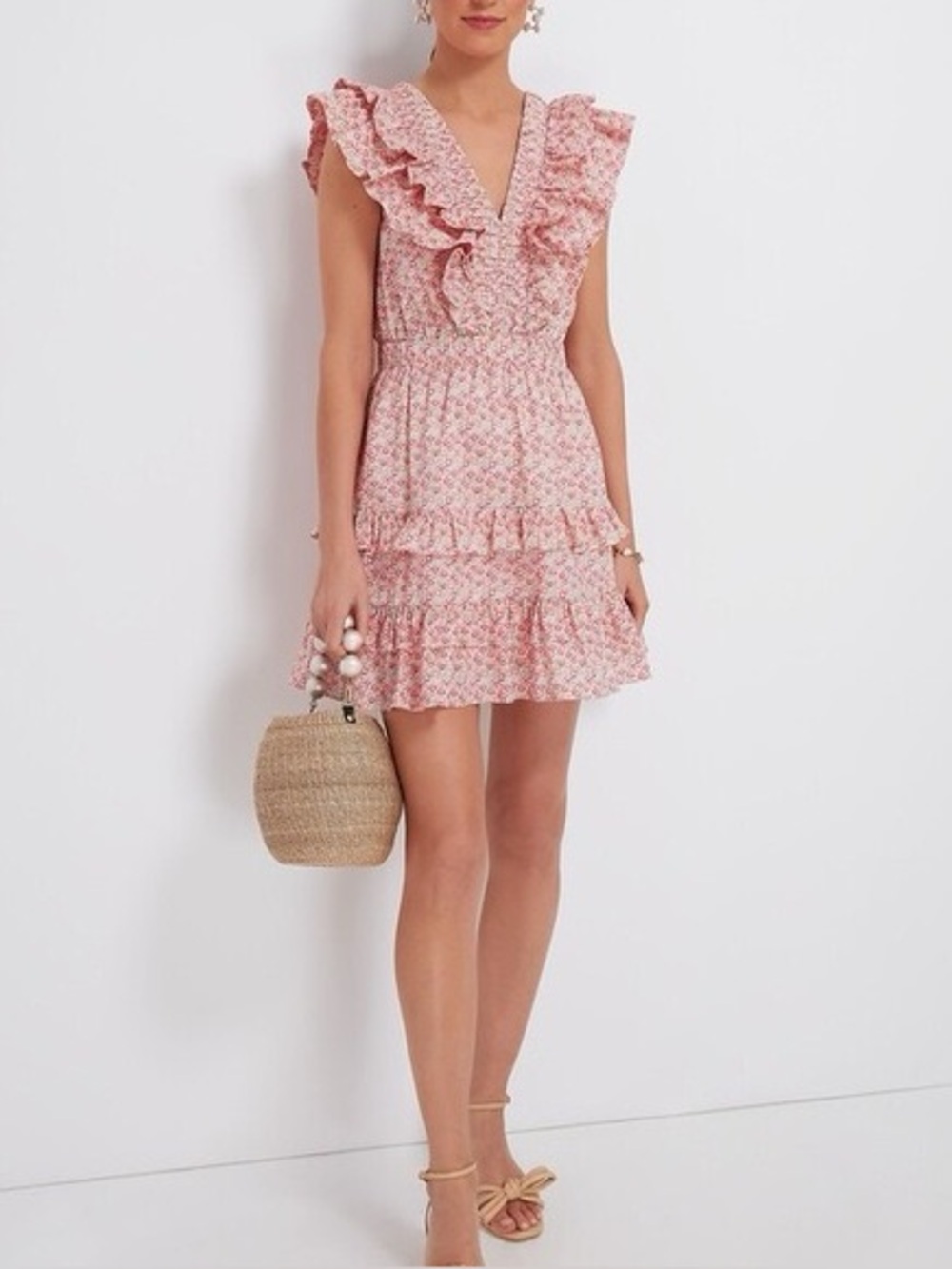 Hyacinth House April Floral Mini Dress XS Pink Ruffle Cotton Tuckernuck